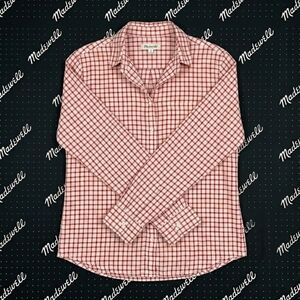 ​Madewell Women's Red Gingham Check 100% Cotton Long Sleeve Button-Down Shirt